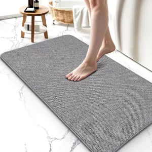 Upgraded Thin Bathroom Rugs, Bath Mat Super Absorbent, Bath Rugs Rubber Backing Non-Slip, Quick Dry Machine Washable, Cozy Cloth Bathroom Mat fit Under Door/Sink/ Bathtub/Floor/Shower 24''x36''-Gray
