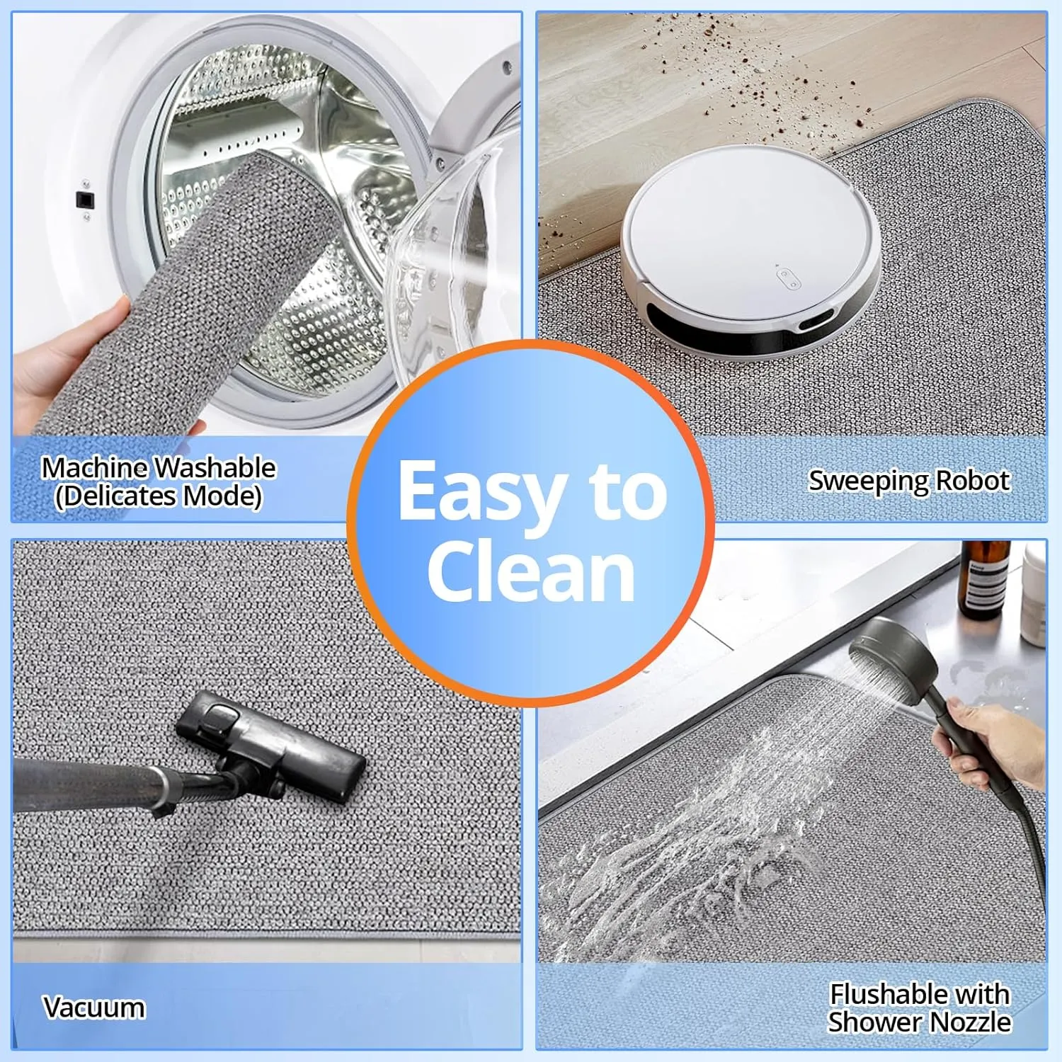 Upgraded Thin Bathroom Rugs, Bath Mat Super Absorbent, Bath Rugs Rubber Backing Non-Slip, Quick Dry Machine Washable, Cozy Cloth Bathroom Mat fit Under Door/Sink/ Bathtub/Floor/Shower 24''x36''-Gray
