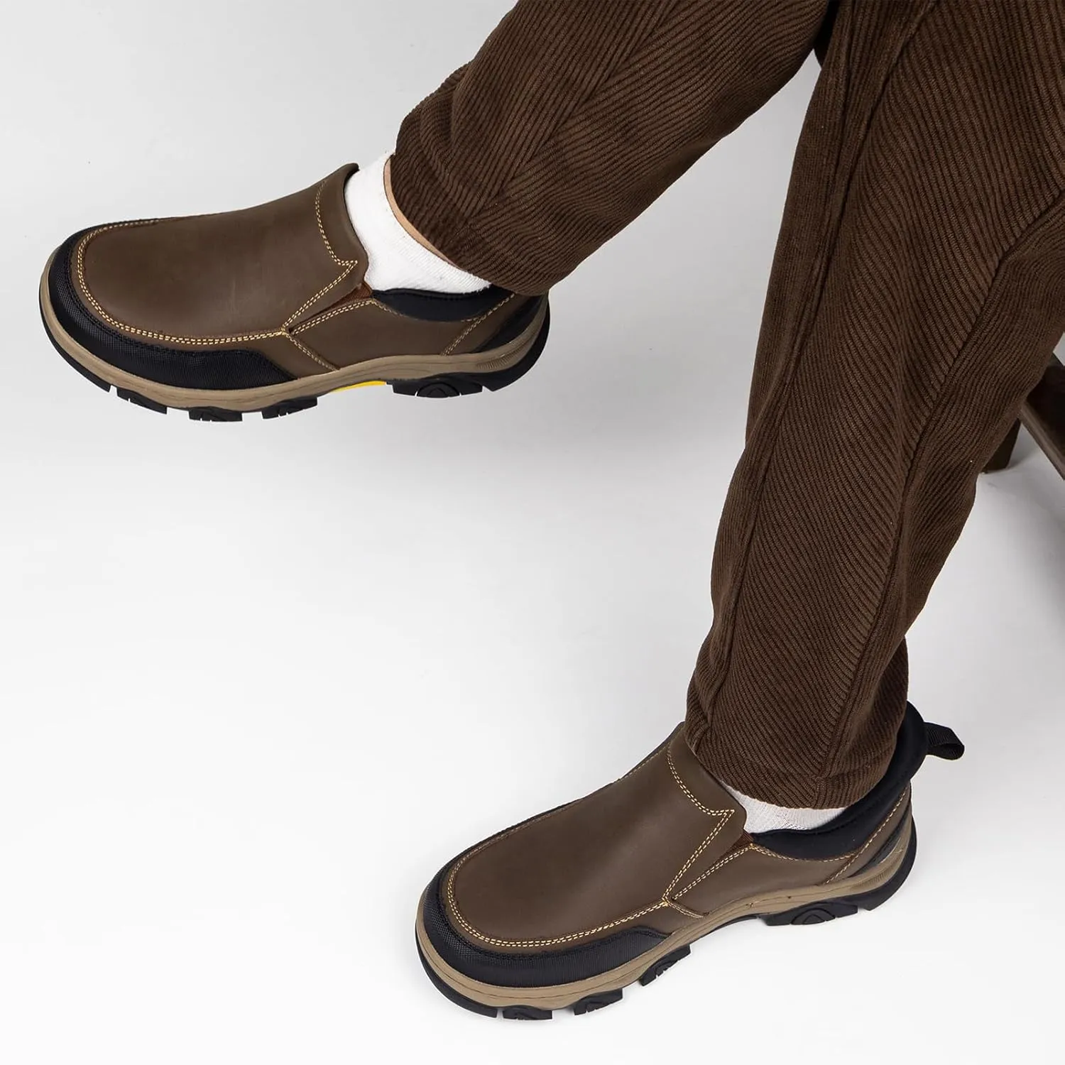 UPIShi Men's Slip On Hands Free Waterproof Work Loafers Leather Walking Slip-Ins Casual Outdoor Office Business Cushioning Shoes