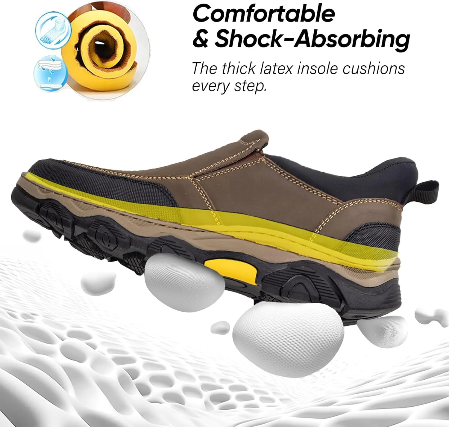 UPIShi Men's Slip On Hands Free Waterproof Work Loafers Leather Walking Slip-Ins Casual Outdoor Office Business Cushioning Shoes