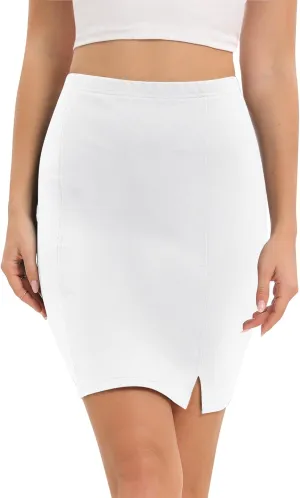 Urban CoCo Women's Basic Mini Pencil Skirt Slit High Waist Bodycon Stretch Short Wrap Skirt