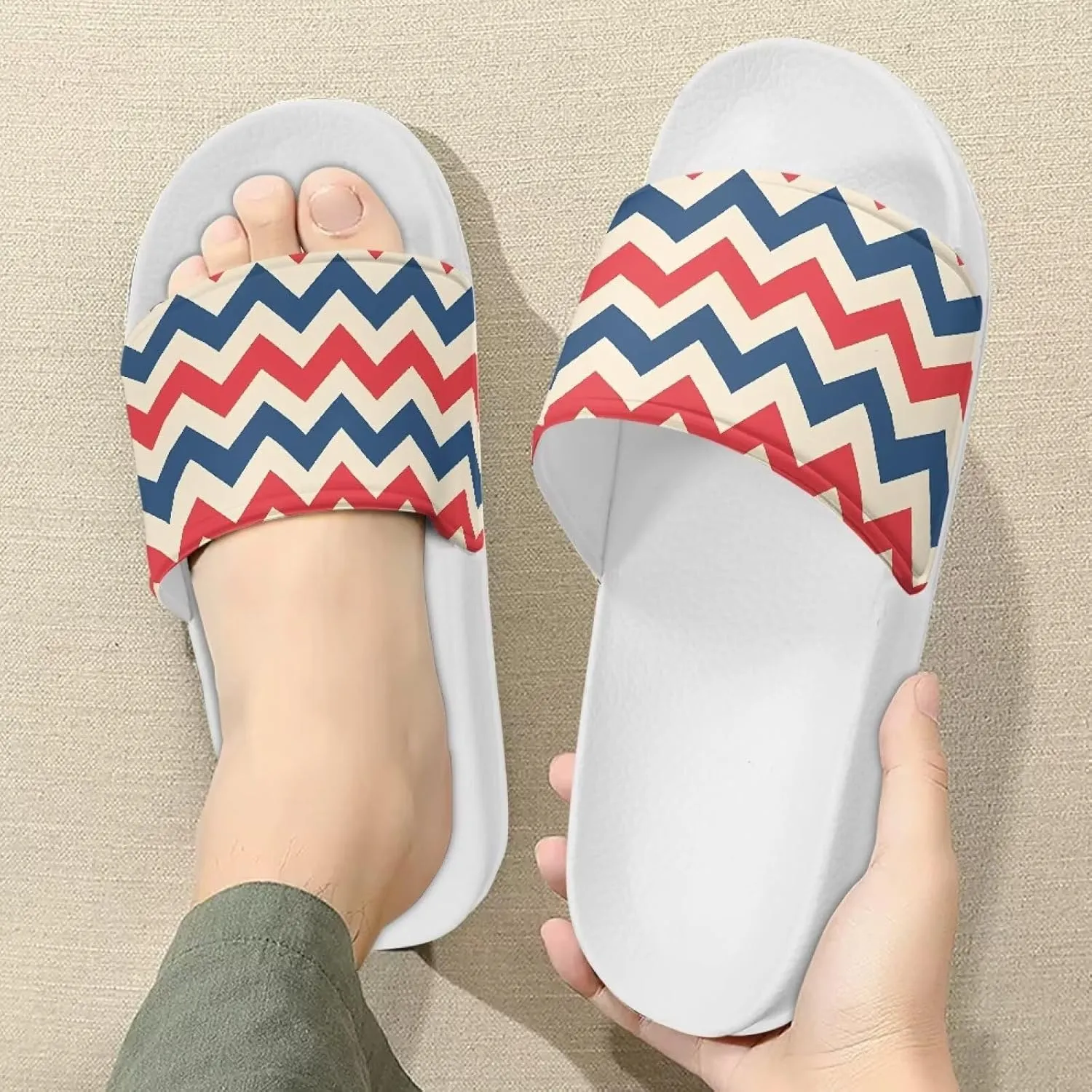 USA Flag Women's Open Toe Spa Pool Pillow Slippers Thick Sole Cushioned Adults Sandals Size 6-13.5