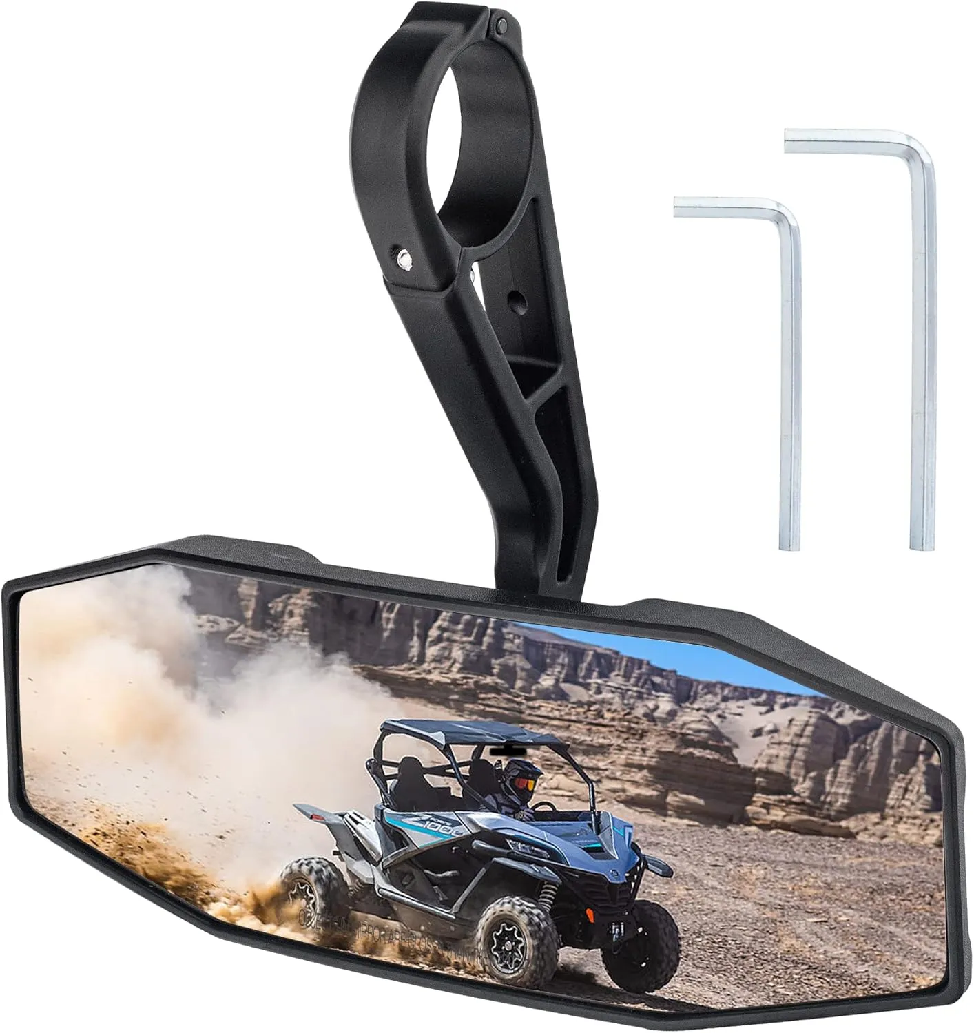 UTV Center Rearview Mirror - Adjustable Convex Rear View Mirror Fits 1.5 to 2 inch Roll Bar, Compatible with Polaris RZR, Arctic Cat Wildcat, Honda Talon/Pioneer, CFMOTO, Kawasaki Mule/Teryx, Yamaha
