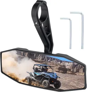 UTV Center Rearview Mirror - Adjustable Convex Rear View Mirror Fits 1.5 to 2 inch Roll Bar, Compatible with Polaris RZR, Arctic Cat Wildcat, Honda Talon/Pioneer, CFMOTO, Kawasaki Mule/Teryx, Yamaha