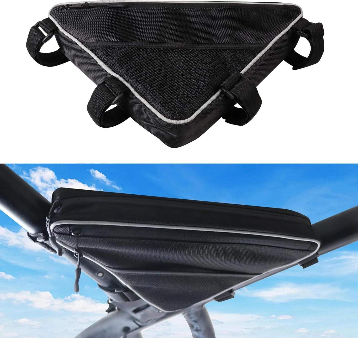 UTV Roll Bar Triangle Storage Bags Waterproof Compatible with Polaris RZR Ranger UTVs, Road and Mountain Bikes Accessories, UTV Tool Bag, 1.75"-2" Roof Roll Cage Organizer, 1 Pack