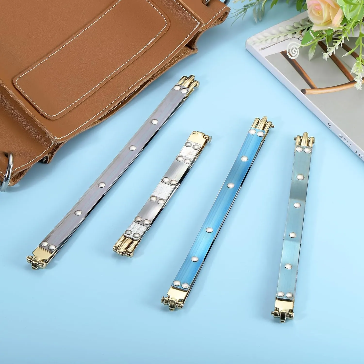 uxcell Metal Internal Flex Frames, 2 Pcs 9.84" x 0.55" Flex Frame Kiss Lock Clasp, Handbag Frame Hardware Accessories Bag Clip for DIY Clutch Coin Purse Handmade Sewing Making Craft