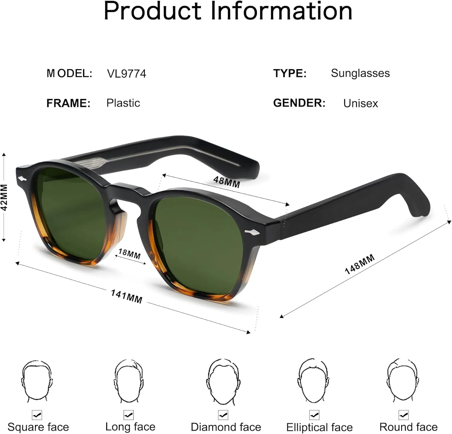 VANLINKER Retro Small Square Sunglasses for Men Women Thin Cube Shades Vintage Slim Frames Intellectual Style VL9774