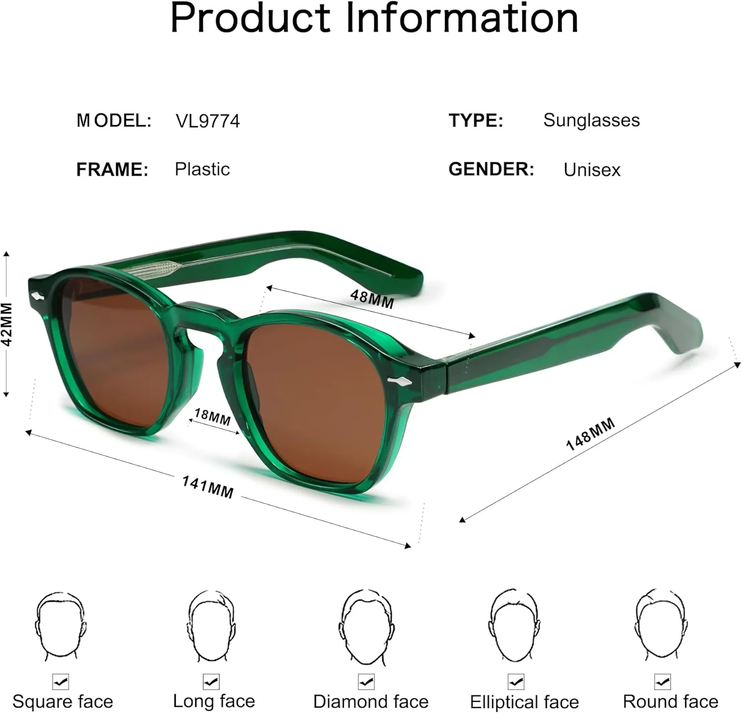 VANLINKER Retro Small Square Sunglasses for Men Women Thin Cube Shades Vintage Slim Frames Intellectual Style VL9774
