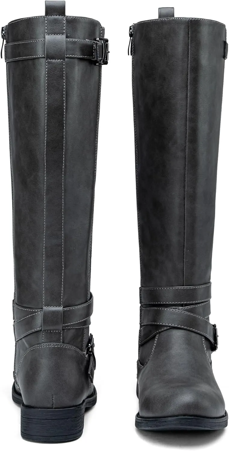 Vepose Women's Riding Knee High Boots Calf Tall Stretch Retro Low Heel 952 Boots with Zipper