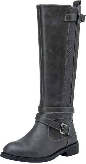 Vepose Women's Riding Knee High Boots Calf Tall Stretch Retro Low Heel 952 Boots with Zipper