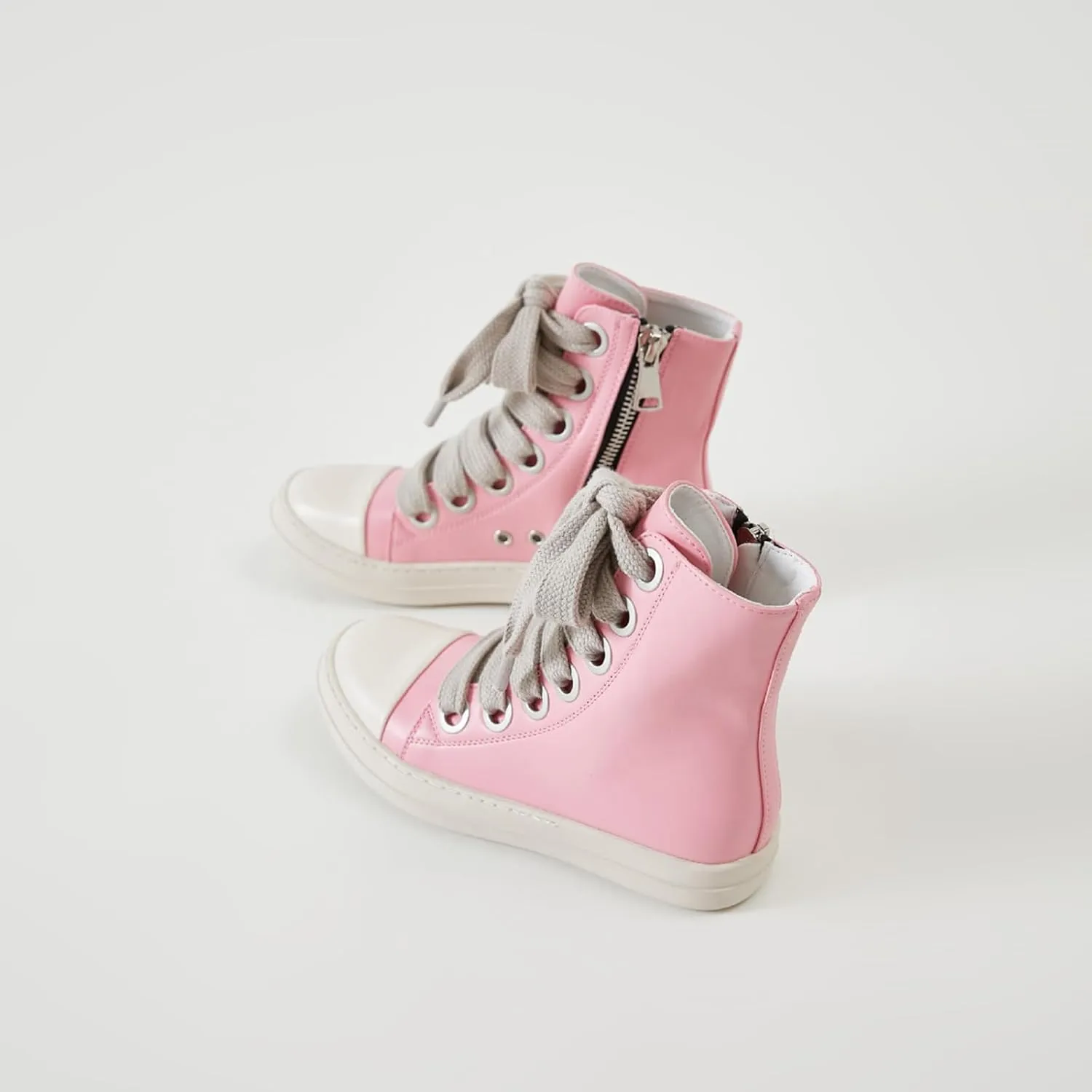 Vertundy Womens Platform High Top Sneakers X-Wide Lace Up Fashion Zipper Pu Leather Round Toe Comfortable Sneaker Shoes