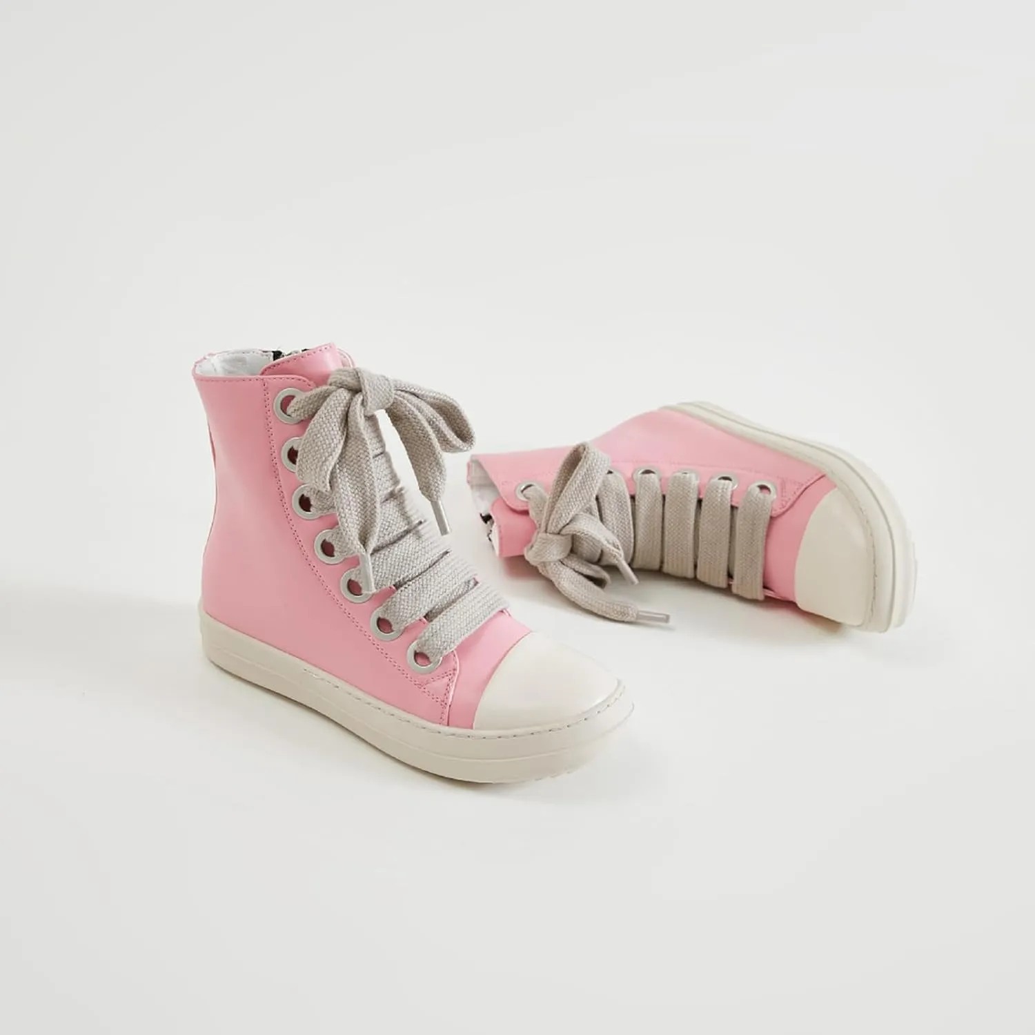 Vertundy Womens Platform High Top Sneakers X-Wide Lace Up Fashion Zipper Pu Leather Round Toe Comfortable Sneaker Shoes