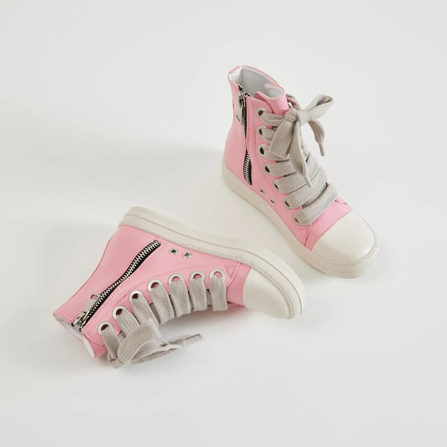 Vertundy Womens Platform High Top Sneakers X-Wide Lace Up Fashion Zipper Pu Leather Round Toe Comfortable Sneaker Shoes