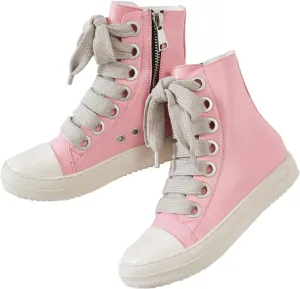 Vertundy Womens Platform High Top Sneakers X-Wide Lace Up Fashion Zipper Pu Leather Round Toe Comfortable Sneaker Shoes