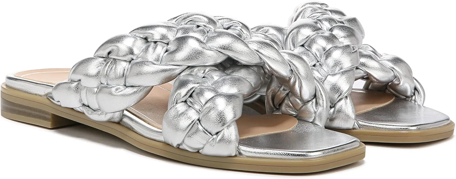 Vionic Women's Poppy Braided Vio-Motion Insole Slide Sandal- Supportive Dressy Flat Sandals That Includes an Orthotic Insole and Cushioned Outsole for Arch Support, Medium and Wide Fit, Sizes 5-11