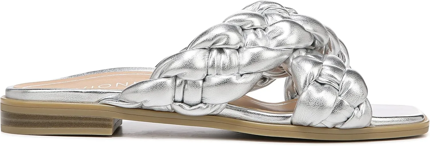 Vionic Women's Poppy Braided Vio-Motion Insole Slide Sandal- Supportive Dressy Flat Sandals That Includes an Orthotic Insole and Cushioned Outsole for Arch Support, Medium and Wide Fit, Sizes 5-11
