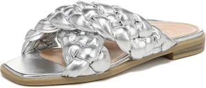 Vionic Women's Poppy Braided Vio-Motion Insole Slide Sandal- Supportive Dressy Flat Sandals That Includes an Orthotic Insole and Cushioned Outsole for Arch Support, Medium and Wide Fit, Sizes 5-11