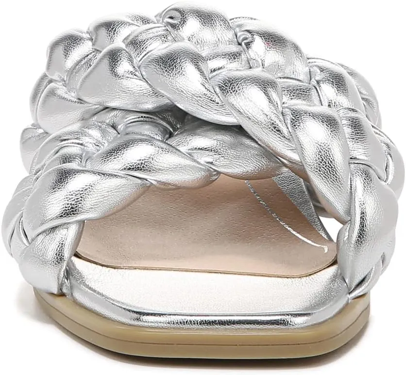 Vionic Women's Poppy Braided Vio-Motion Insole Slide Sandal- Supportive Dressy Flat Sandals That Includes an Orthotic Insole and Cushioned Outsole for Arch Support, Medium and Wide Fit, Sizes 5-11