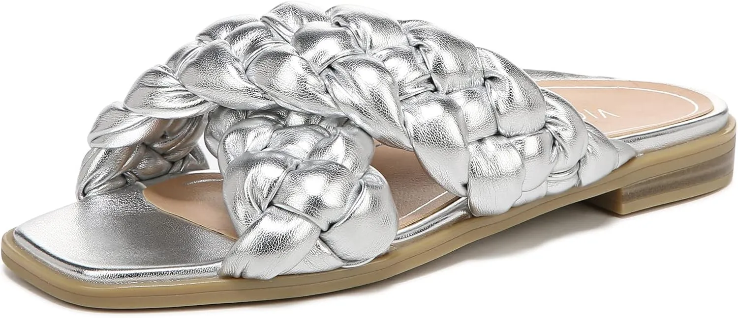 Vionic Women's Poppy Braided Vio-Motion Insole Slide Sandal- Supportive Dressy Flat Sandals That Includes an Orthotic Insole and Cushioned Outsole for Arch Support, Medium and Wide Fit, Sizes 5-11