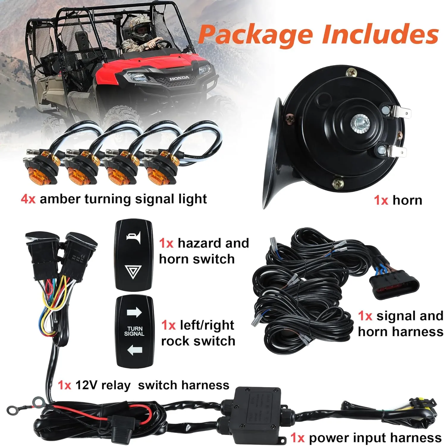VOFONO UTV ATV Turn Signal Kit, Universal Street Legal with Rocker Switch Side by Side Blinker Kit Compatible with Polaris Can-Am Kawasaki Arctic Cat CFMOTO Pioneer
