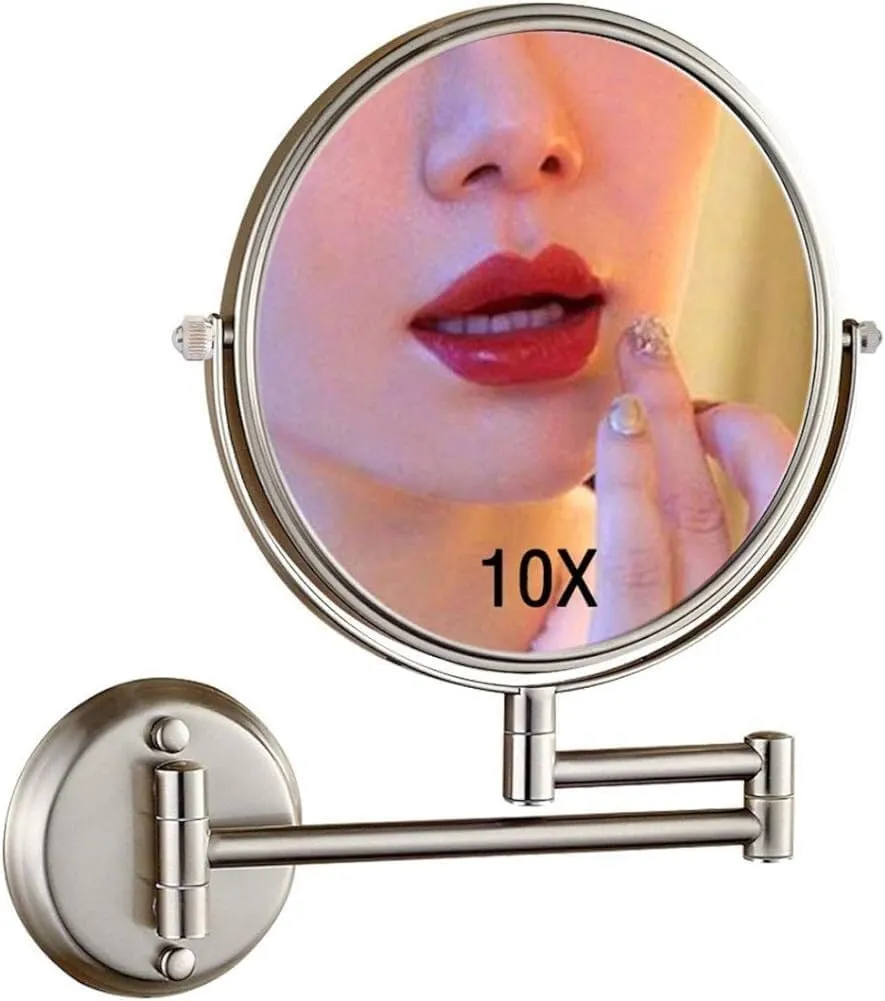 Wall Mounted Makeup Mirror, 360° Rotation, Nickel Finish, Double-Sided for Shaving, Makeup, Contact Lenses