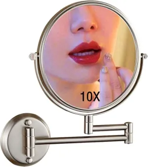 Wall Mounted Makeup Mirror, 360° Rotation, Nickel Finish, Double-Sided for Shaving, Makeup, Contact Lenses