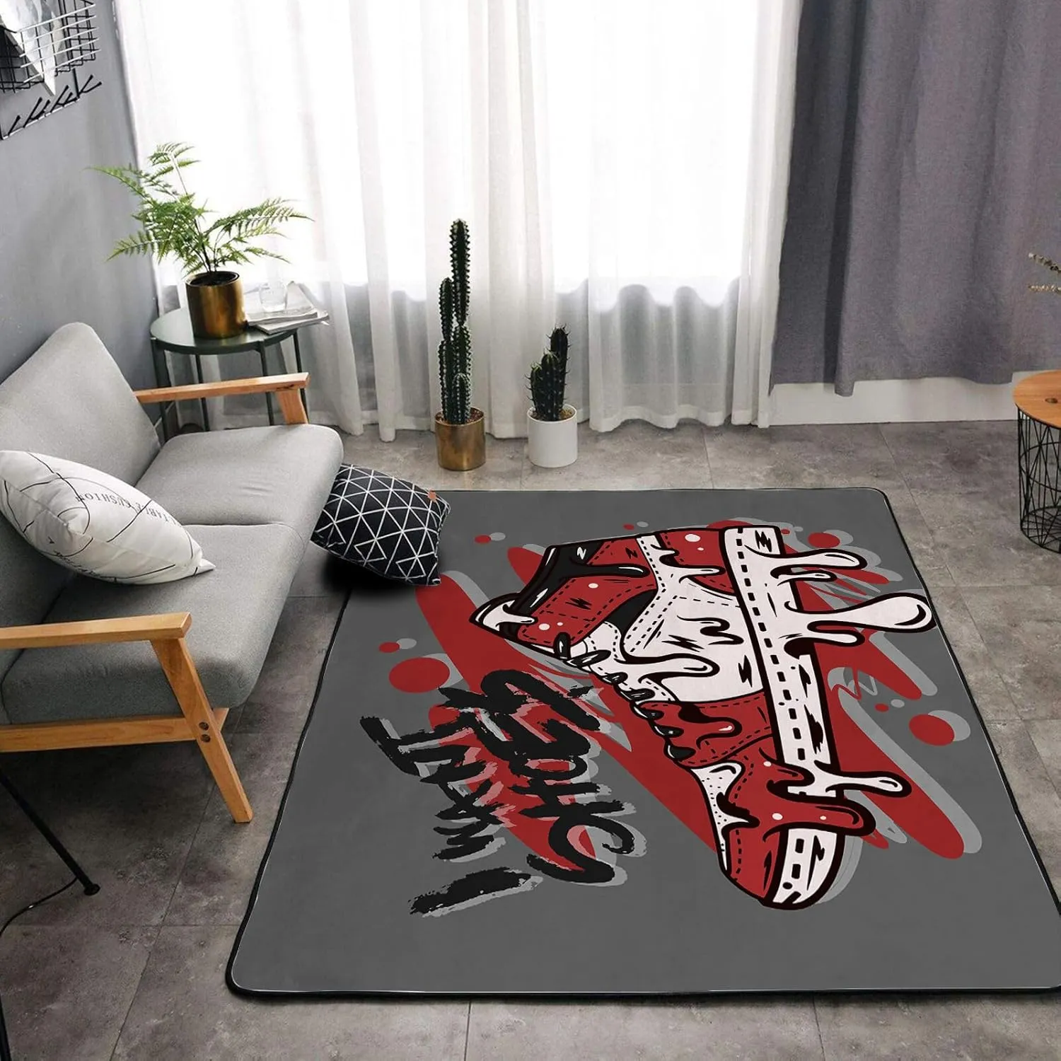 Washable Area Sponge Rug Mat for Girls Boys Bedroom Living Room Retro Basketball Shoes, Men Sneaker Sports Graffiti Non-Slip Carpet Super Soft Extra Thick Bathroom Dorm Home Indoor Small Floor Rugs