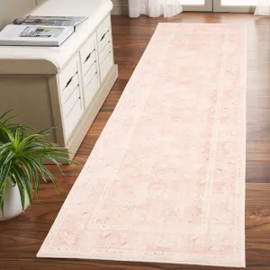 Washable Pink Runner Rug, 2x8 Non-Slip Boho Floral Rug with Rubber Backing, Stain Resistant & Low Pile Faux Wool Distressed Carpet Runner for Bedroom, Kitchen, Laundry, Entrance