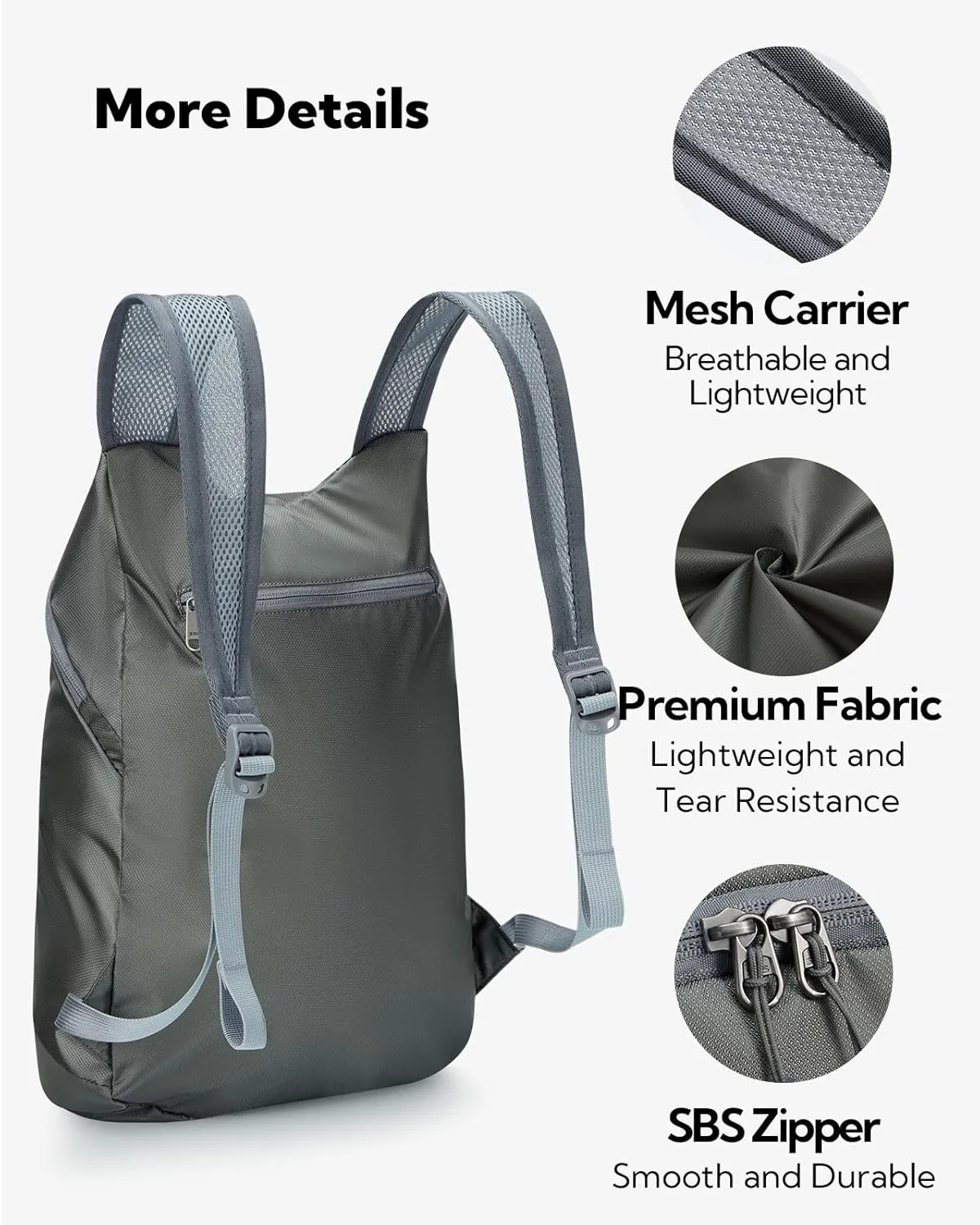WATERFLY Foldable Lightweight Hiking Backpack: 15L Packable Traveling Daypack Men Women Ultralight Thin Casual Day Pack Bag for Outdoor Sports Camping Beach Park (Gray)
