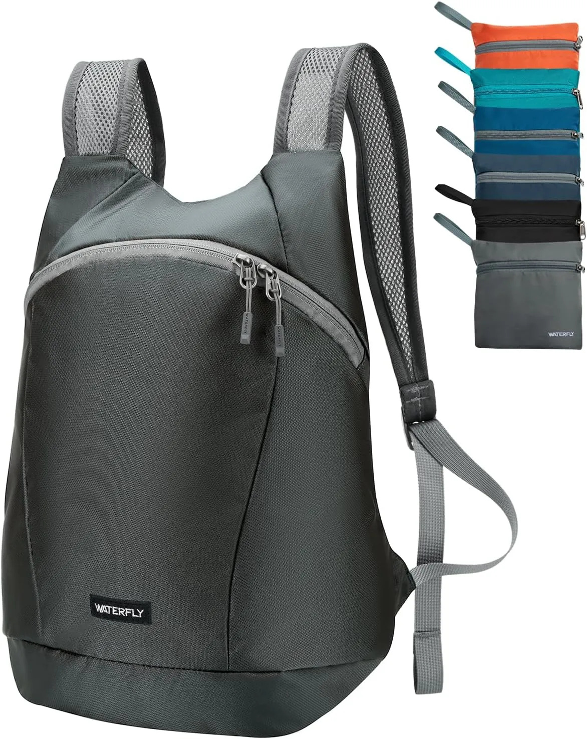 WATERFLY Foldable Lightweight Hiking Backpack: 15L Packable Traveling Daypack Men Women Ultralight Thin Casual Day Pack Bag for Outdoor Sports Camping Beach Park (Gray)