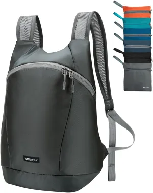 WATERFLY Foldable Lightweight Hiking Backpack: 15L Packable Traveling Daypack Men Women Ultralight Thin Casual Day Pack Bag for Outdoor Sports Camping Beach Park (Gray)