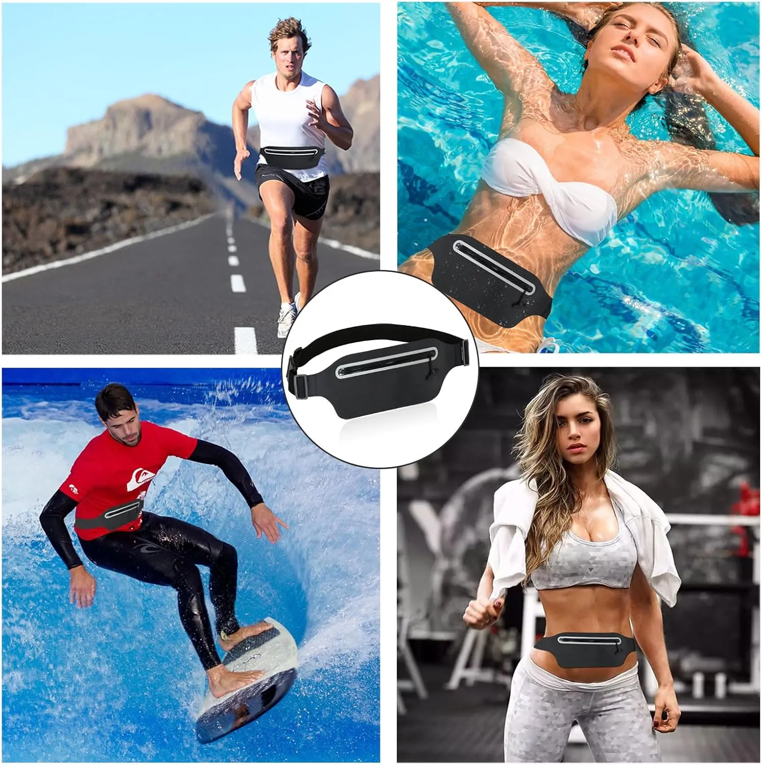 Waterproof Fanny Pack Women for Swimming Running Belt Bag Men Waist Bag Kids, Slim Hiking Waist Pack GYM Runners Exercise Workout Beach Kayaking Water Sports Dry Bags Cell Phone Pouch Black