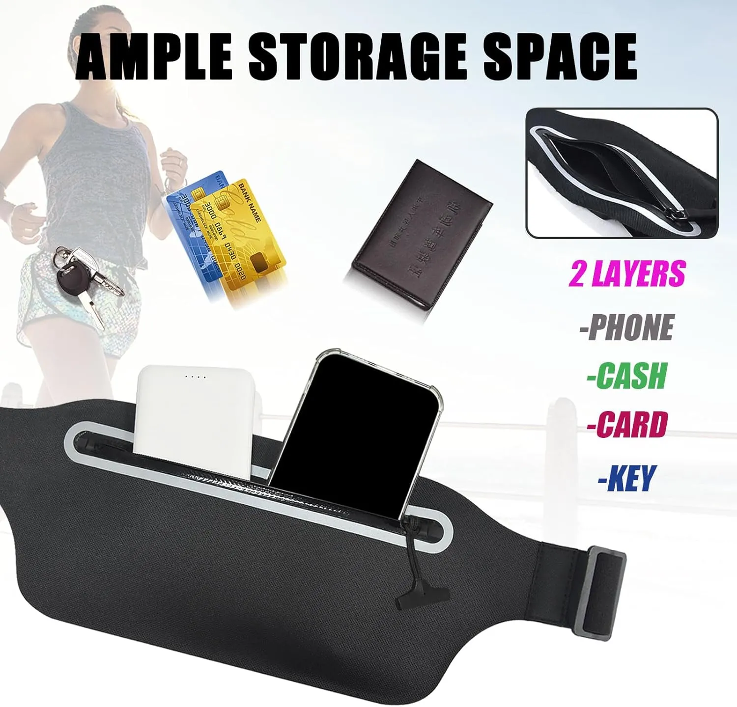 Waterproof Fanny Pack Women for Swimming Running Belt Bag Men Waist Bag Kids, Slim Hiking Waist Pack GYM Runners Exercise Workout Beach Kayaking Water Sports Dry Bags Cell Phone Pouch Black