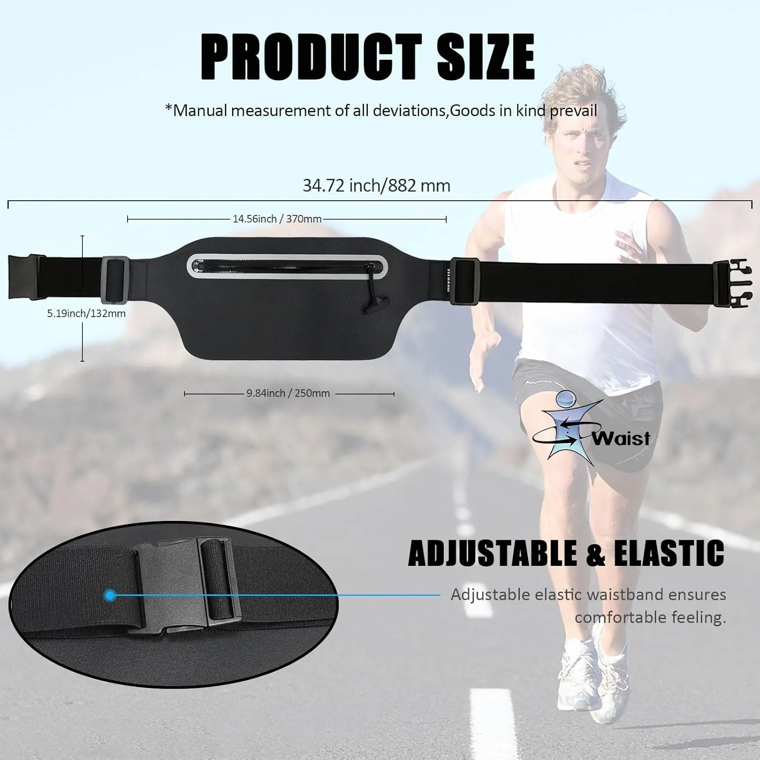 Waterproof Fanny Pack Women for Swimming Running Belt Bag Men Waist Bag Kids, Slim Hiking Waist Pack GYM Runners Exercise Workout Beach Kayaking Water Sports Dry Bags Cell Phone Pouch Black