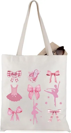 WCGXKO Ballet Dance Gift Dance Coquette Pink Bow Tote Bag Dancer Trendy Gift Dance Lover Ballet Dancing Gift