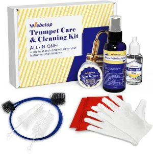 Webetop Trumpet Cleaning Kit, Care Your Trumpet with Valve Oil, Brass Polishing Spray, Slide Grease, Brushes