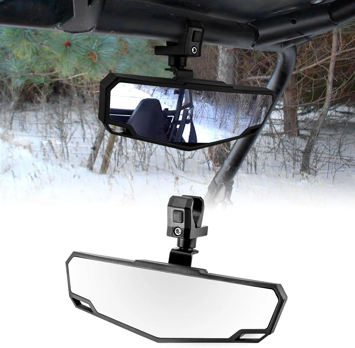 WeiSen UTV 1.5-2" Round Roll Bar Center Rear View Mirror, Adjustable Super Wide Angle Convex Mirror Compatible with Polaris RZR Ranger Maverick X3 Talon Teryx Mule Pioneer