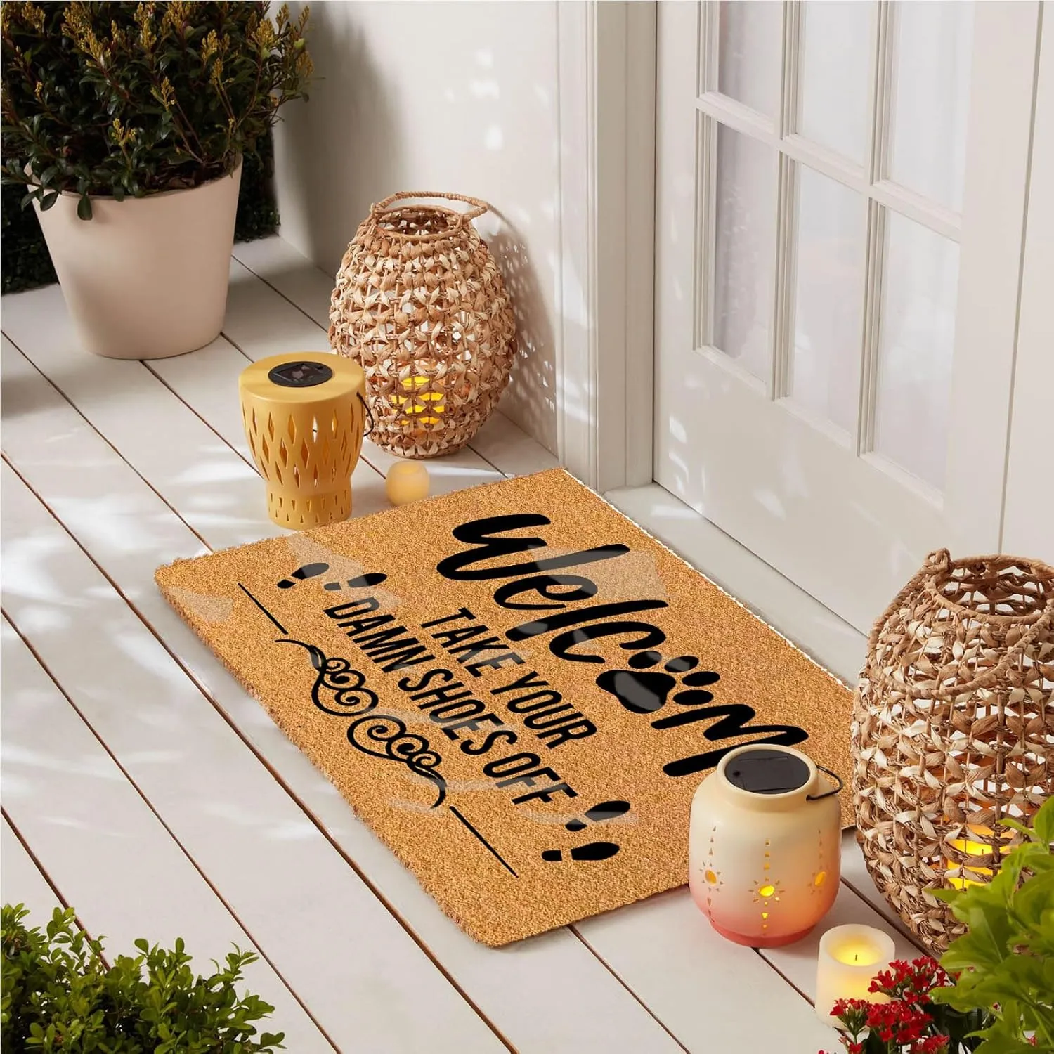 Welcome Take Your Damn Shoes Off 30"x18" Thin Door Mats for Inside Entry Funny Doormats for Outdoor Entrance Home, Welcome Mat Indoor Non Slip with Rubber Backing