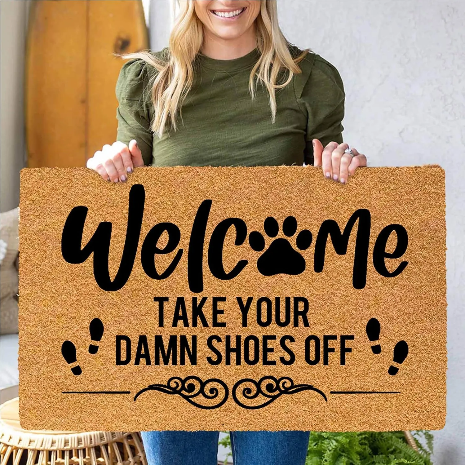 Welcome Take Your Damn Shoes Off 30"x18" Thin Door Mats for Inside Entry Funny Doormats for Outdoor Entrance Home, Welcome Mat Indoor Non Slip with Rubber Backing