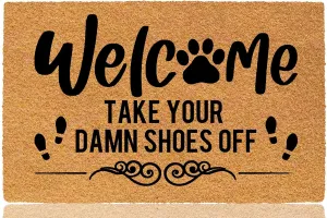 Welcome Take Your Damn Shoes Off 30"x18" Thin Door Mats for Inside Entry Funny Doormats for Outdoor Entrance Home, Welcome Mat Indoor Non Slip with Rubber Backing