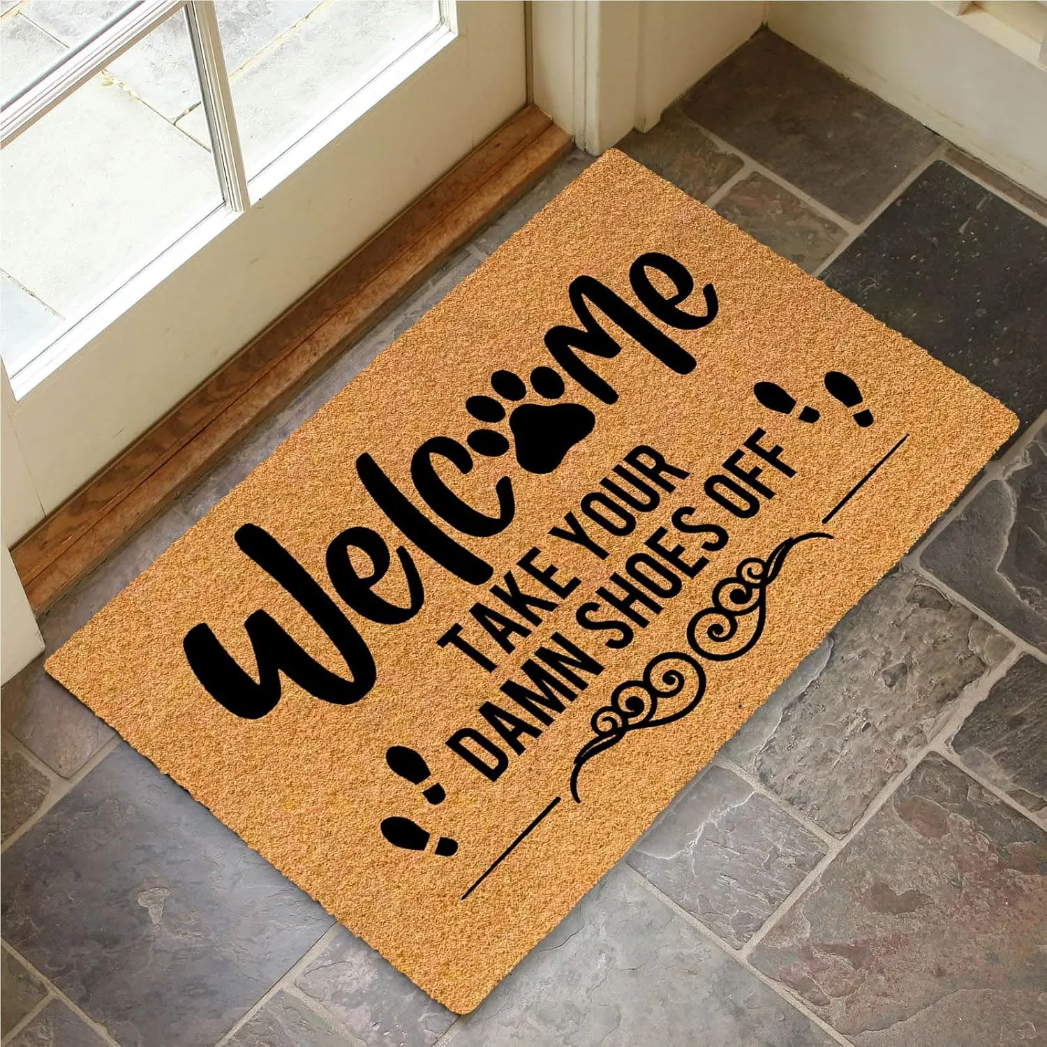 Welcome Take Your Damn Shoes Off 30"x18" Thin Door Mats for Inside Entry Funny Doormats for Outdoor Entrance Home, Welcome Mat Indoor Non Slip with Rubber Backing