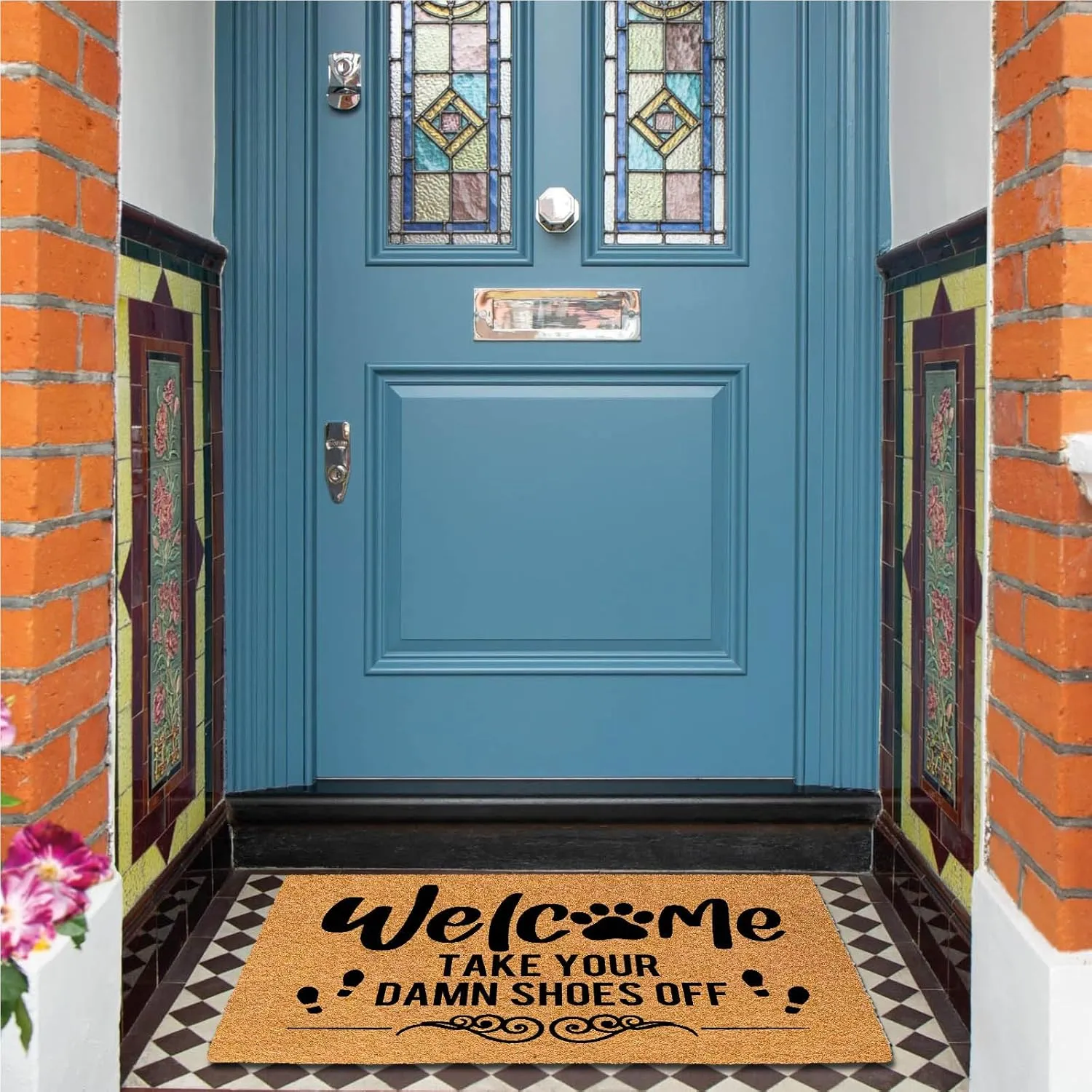 Welcome Take Your Damn Shoes Off 30"x18" Thin Door Mats for Inside Entry Funny Doormats for Outdoor Entrance Home, Welcome Mat Indoor Non Slip with Rubber Backing