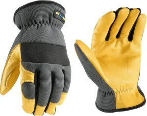Wells Lamont Men's Slip On HydraHyde Water-Resistant Leather Palm Hybrid Work Gloves, Medium 3241M
