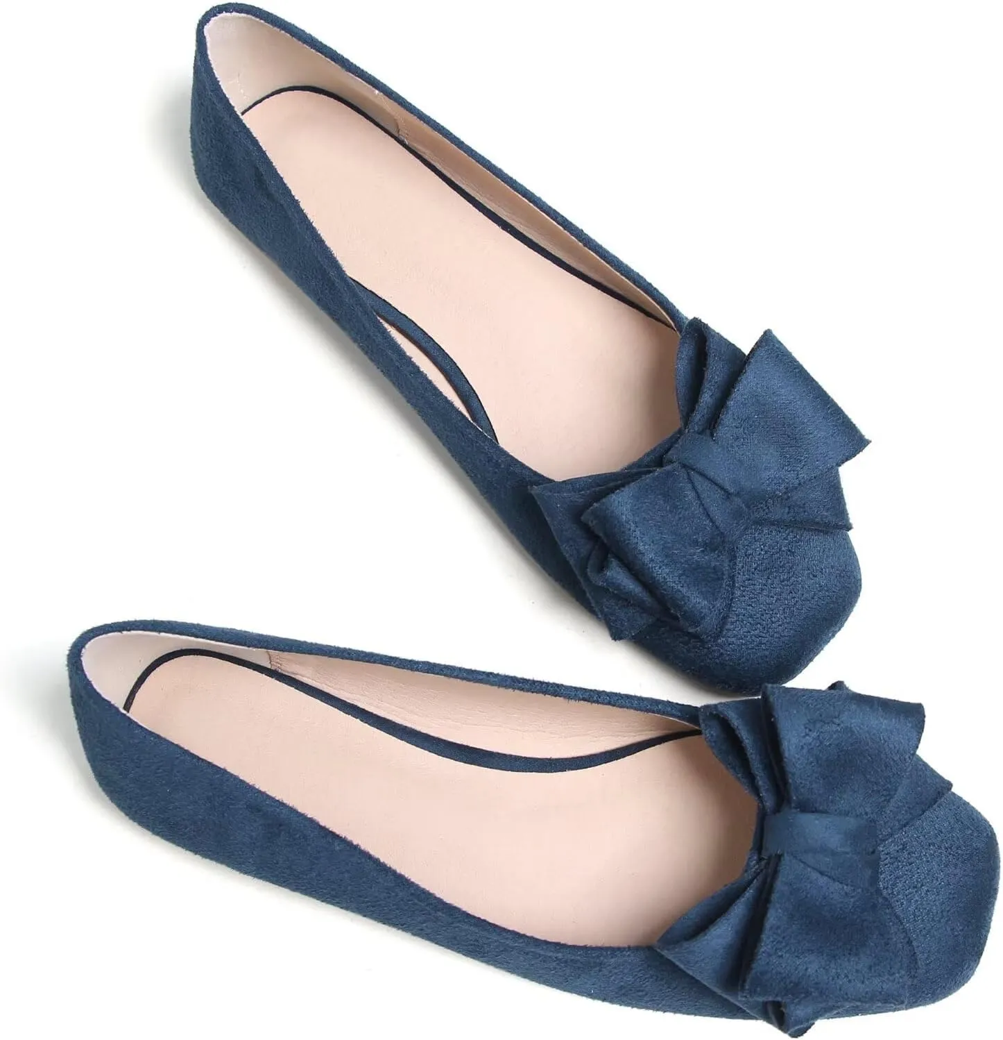 WENJIAZHIZHI Bowknot Ballet Flats Womens Square Toe Bowtie Flat Shoes Suede Dress Shoes Wear to Work Slip On Moccasins