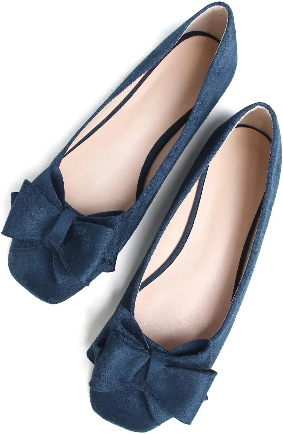 WENJIAZHIZHI Bowknot Ballet Flats Womens Square Toe Bowtie Flat Shoes Suede Dress Shoes Wear to Work Slip On Moccasins