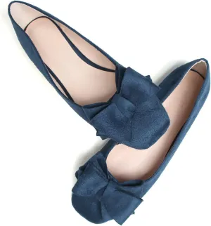 WENJIAZHIZHI Bowknot Ballet Flats Womens Square Toe Bowtie Flat Shoes Suede Dress Shoes Wear to Work Slip On Moccasins