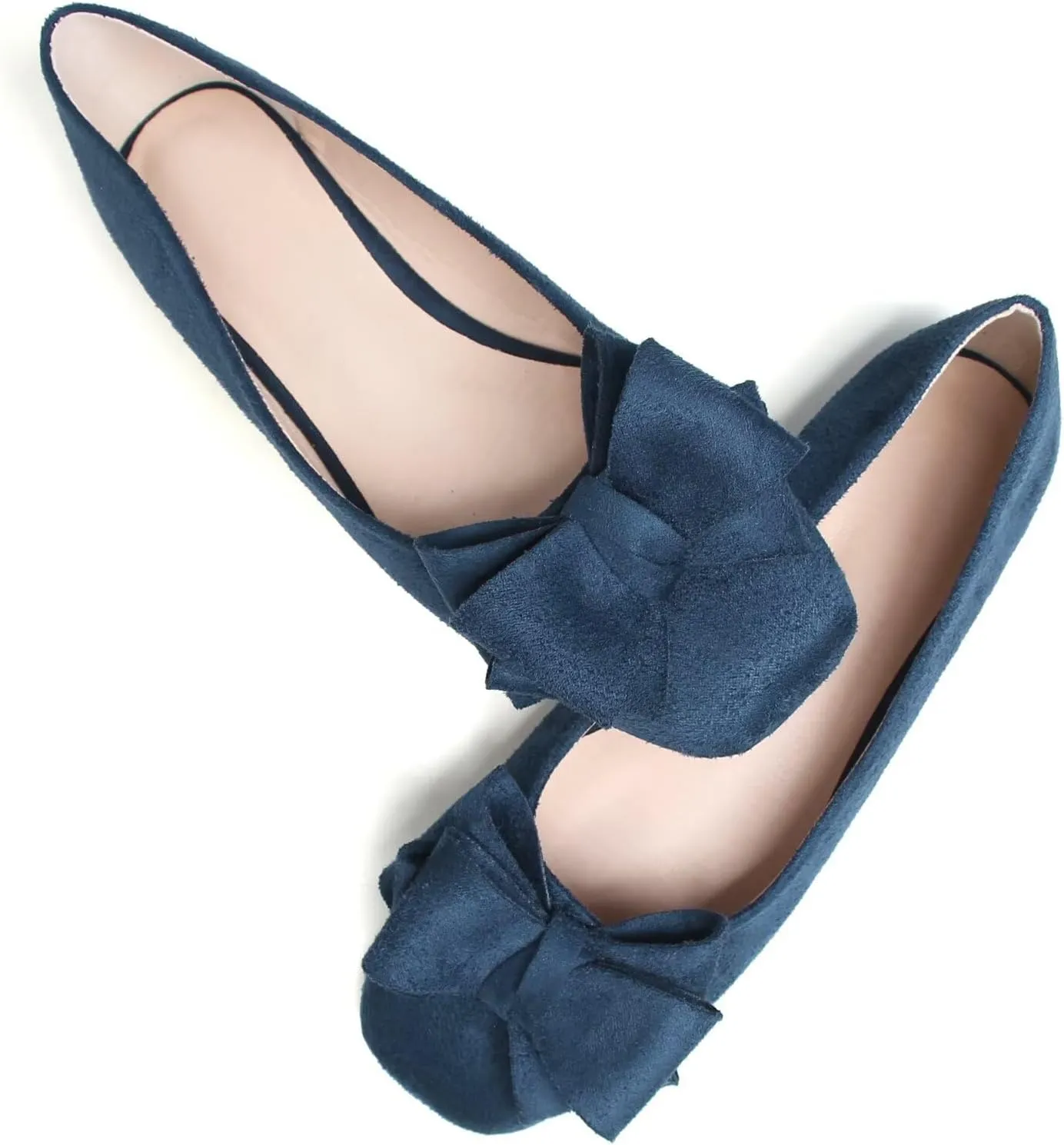 WENJIAZHIZHI Bowknot Ballet Flats Womens Square Toe Bowtie Flat Shoes Suede Dress Shoes Wear to Work Slip On Moccasins