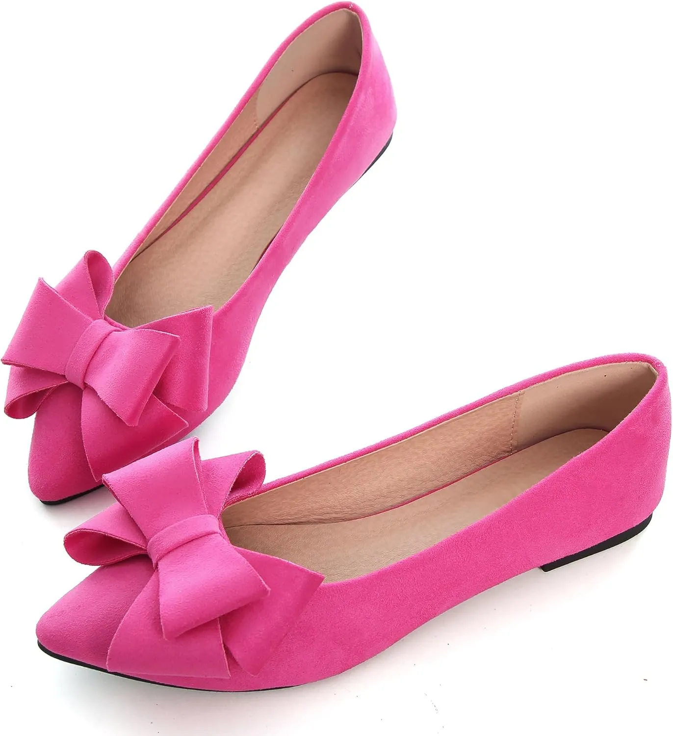 WENJIAZHIZHI Flat Dress Shoes Women Comfortable Ballet Flats Slip On Pearls Knot Dressy Shoes Pointed Toe