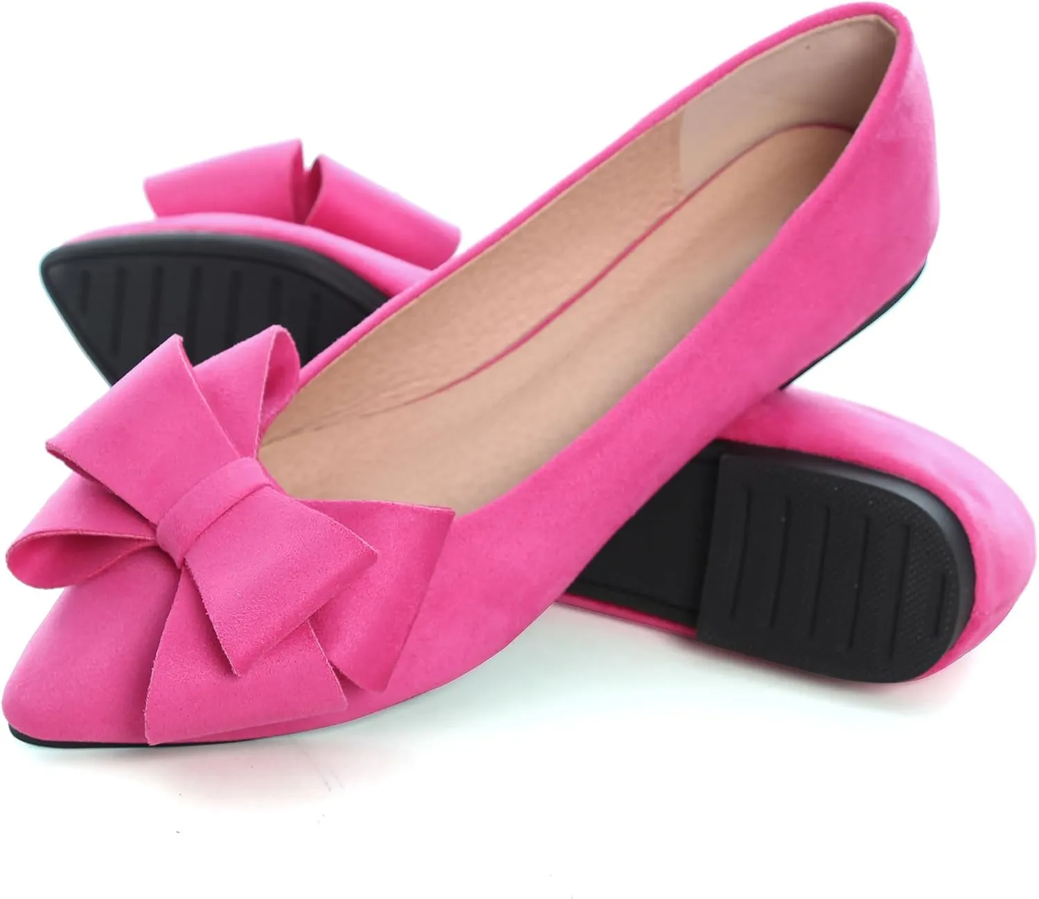 WENJIAZHIZHI Flat Dress Shoes Women Comfortable Ballet Flats Slip On Pearls Knot Dressy Shoes Pointed Toe