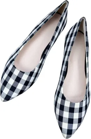 WENJIAZHIZHI Women's Checkered Pointy Toe Ballet Flats Comfortable Flat Shoes Elegant Female Slip-Ons